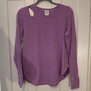 Purple Long Sleeve Waffle Knit Tee - Unbranded
